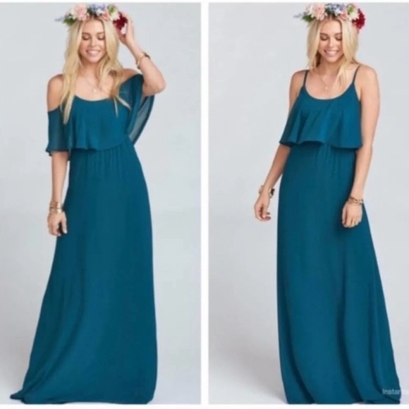 Show Me Your Mumu Caitlin Ruffle Maxi Dress Deep Jade Size Small - Picture 2 of 6